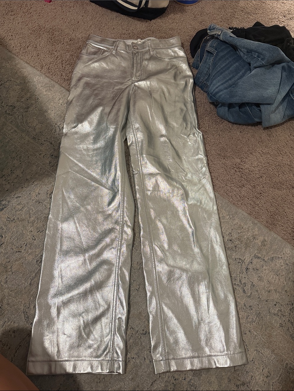 Abercrombie & Fitch Silver Metallic Wide-Leg Jeans